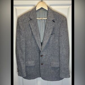 VTG Harris Tweed Wool Sport Coat Blazer - Gray Herringbone 42R Stanley Blacker